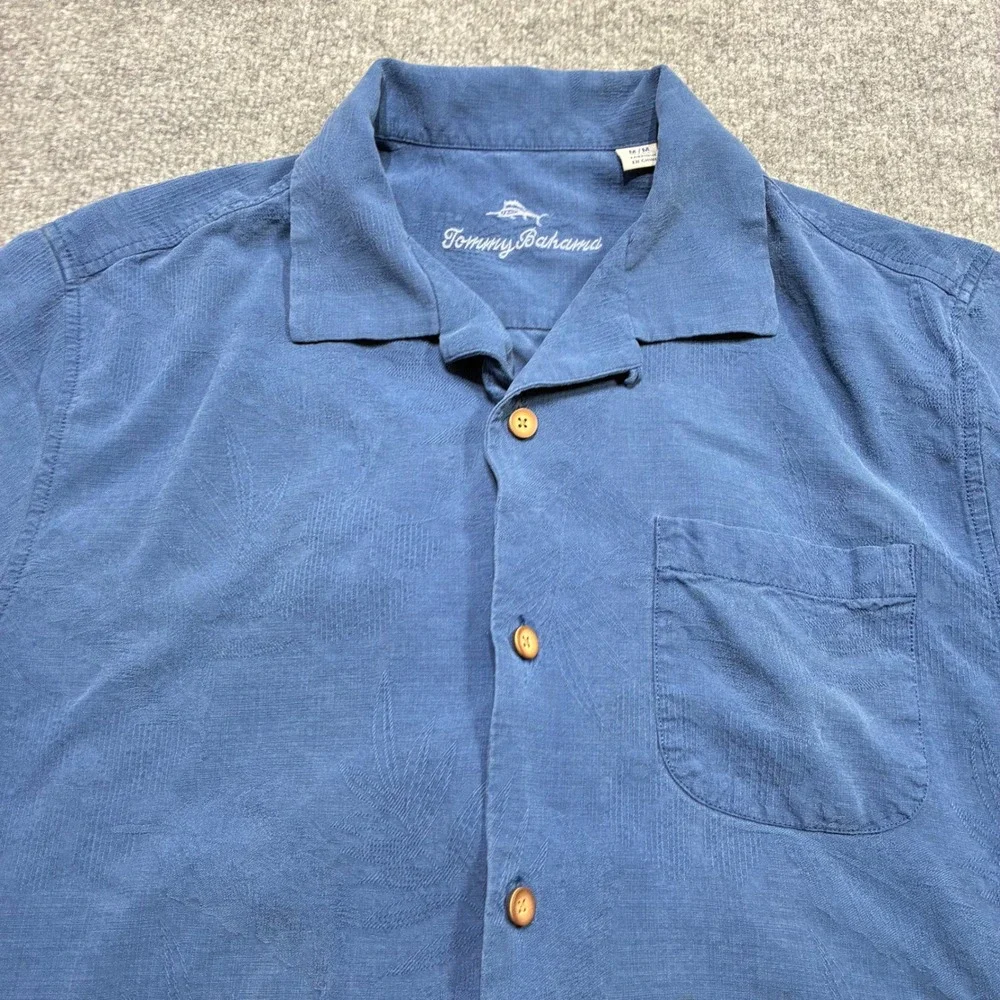 Tommy Bahama Hail Mary Shirt Mens M Blue Silk Blend Embroidered Football Image